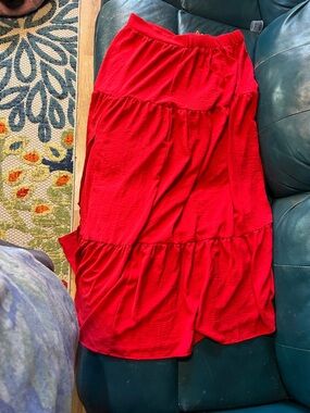 SHEIN Red Curve Tiered Maxi Skirt